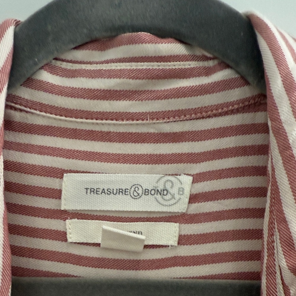 Treasure & Bond Red and White Boyfriend Striped Button-Down Shirt - Picture 2 of 4
